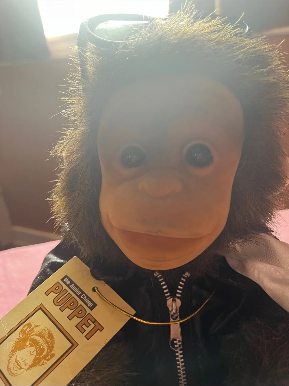 Vintage Plush Monkey Puppet with Biker Costume